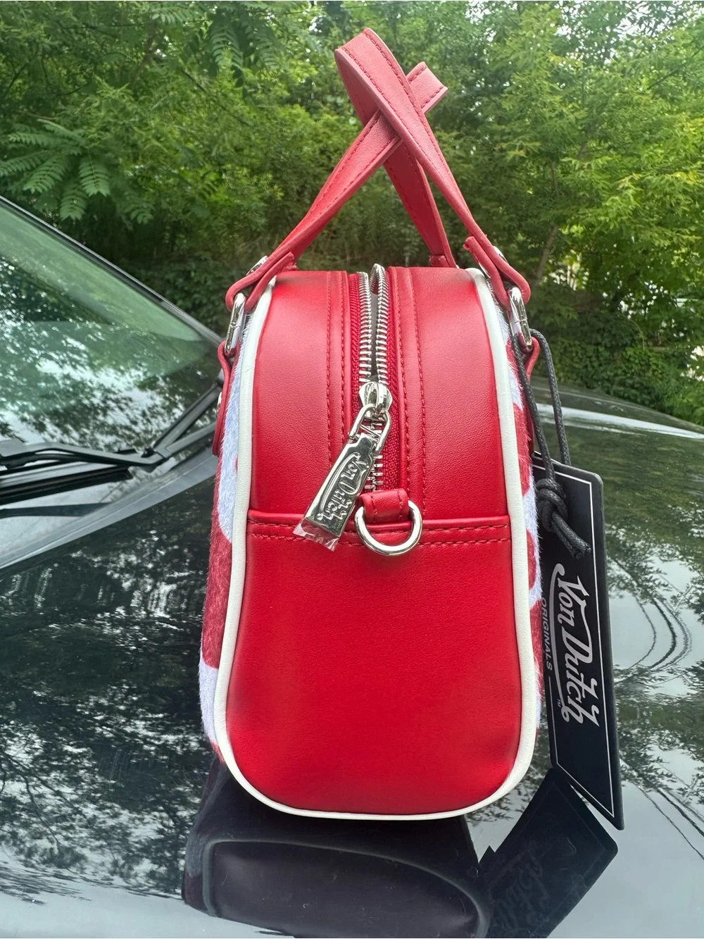 Von Dutch Red and White Patterned Mini Dome Bag